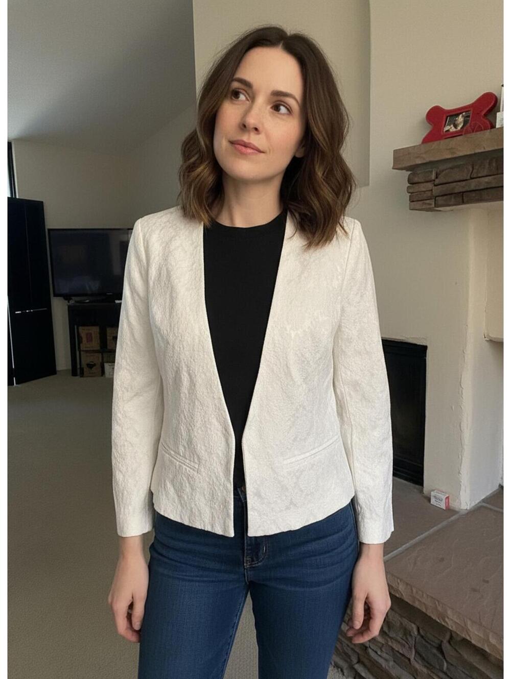 GUESS White Jacquard Blazer Jacket Size M